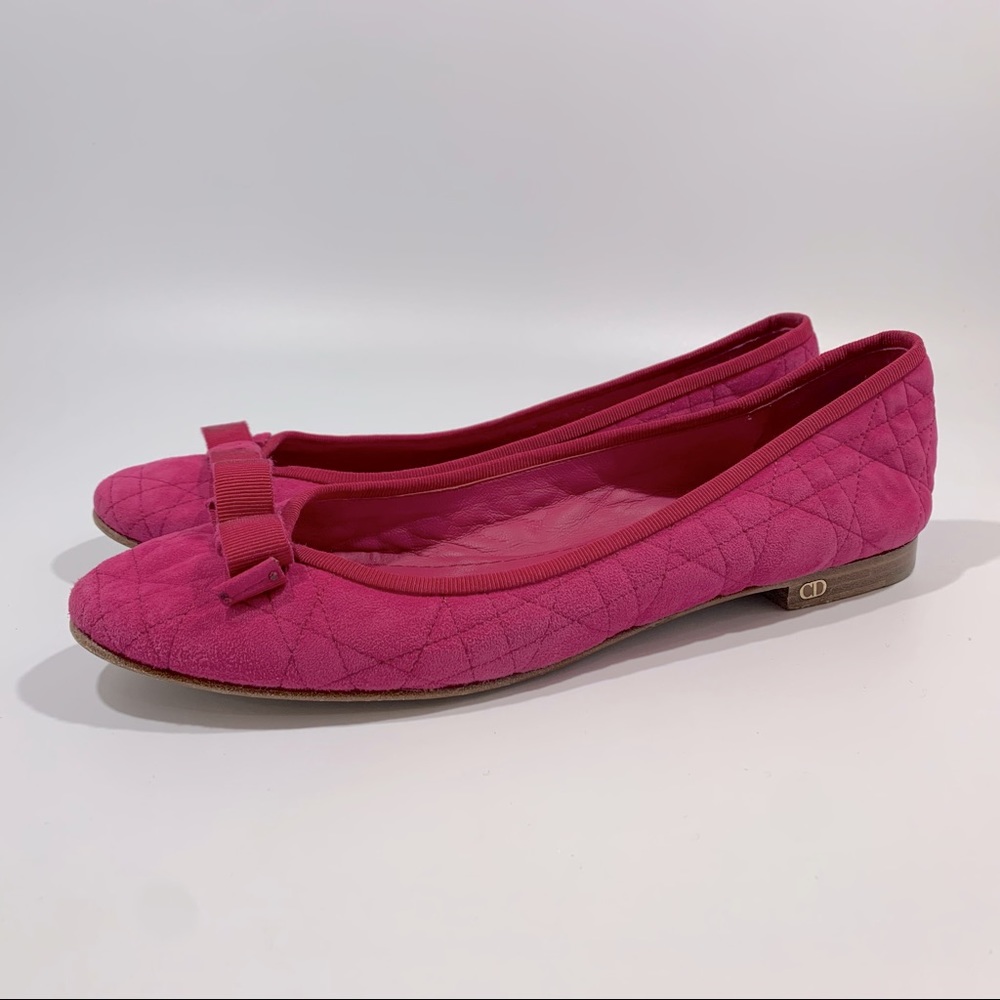 CHRISTIAN DIOR Pink Quilted Cannage My Dior Ballerina Flats With Bow
